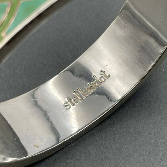 Stella & Dot Blue Green  Eleanor Bangle Bracelet silver Tone - Picture 4 of 4